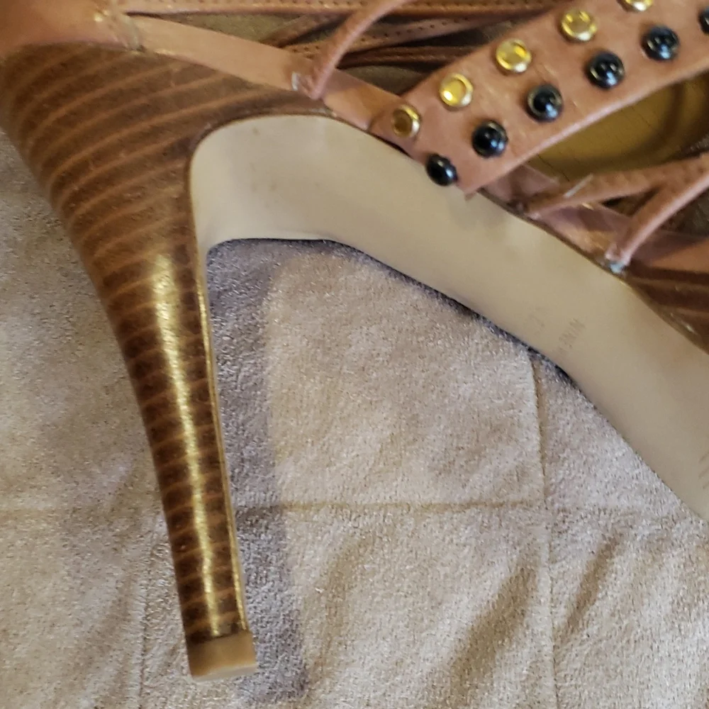 Nine West platform leather embelished heeled sandals - Picture 5 of 14